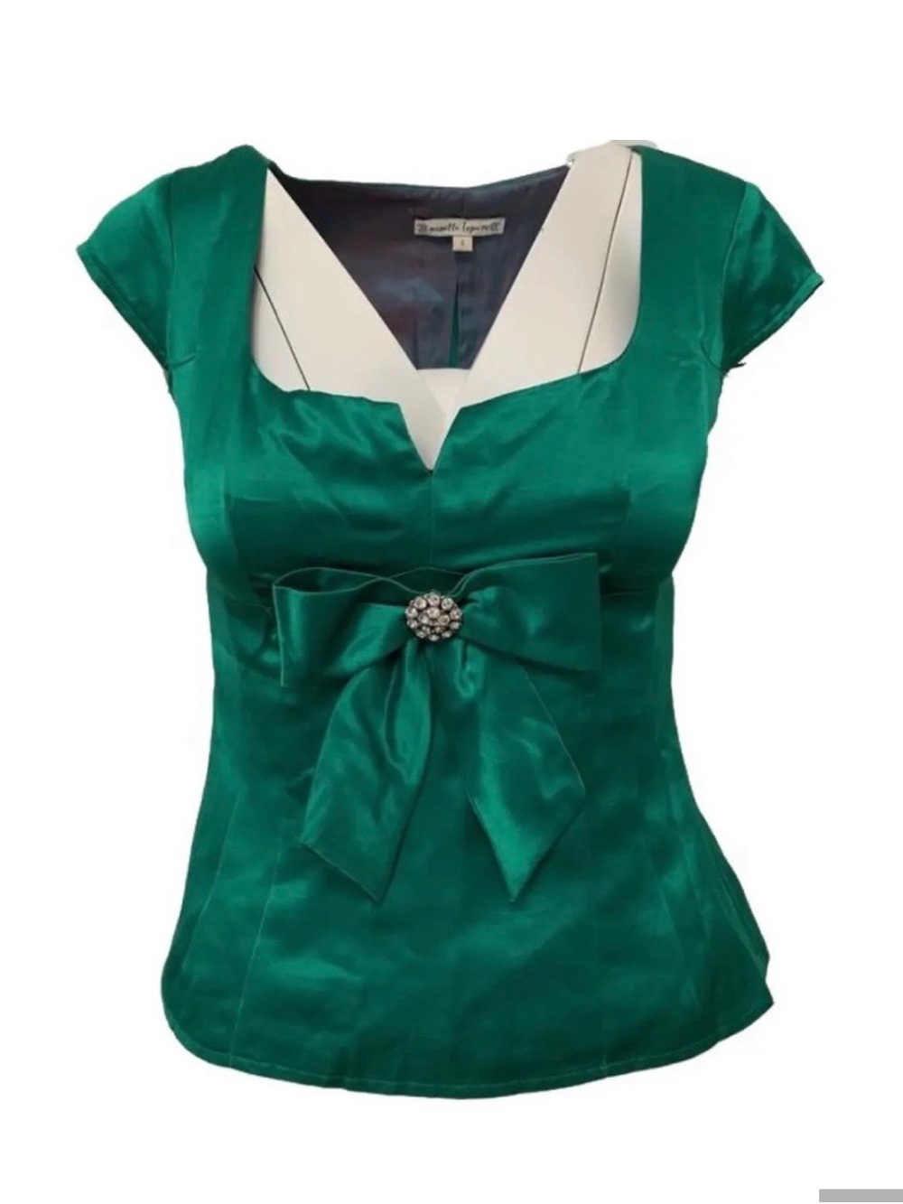 Nanette Lepore Emerald Green Satin Bow-Front Cap Sleeve Top Size 10
